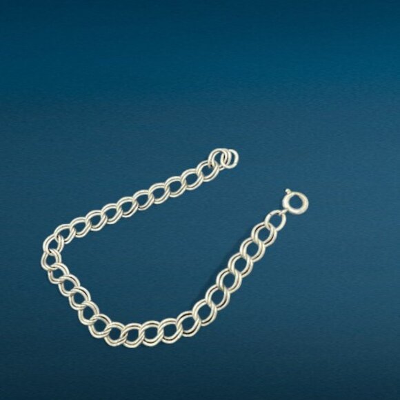 Vintage Sterling Silver Double Curb Chain Bracelet 5g Mid Century 7.25 in Dainty - Picture 1 of 7